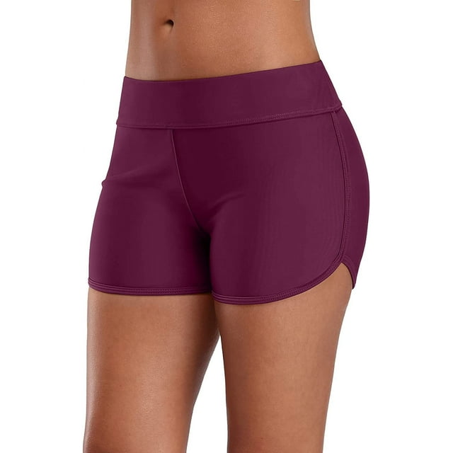 Budget Chic Women Swimsuit Bottom Tummy Control Swimming Shorts Solid Swim Trunks