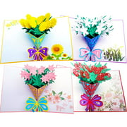 4 Styles Flowers Pop Up Cards Greeting Cards Assortment for Every Occasion Congratulation Valentine's Day Birthday