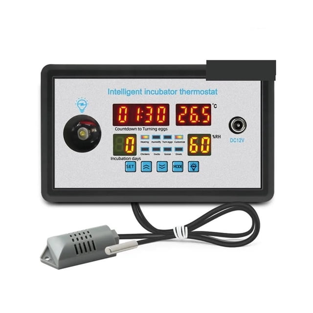 ZFX-9002 Intelligent Incubator Digital Thermometer Humidity Controller LED Light Real-Time Hatch Record With Sensor DC12V 220 ,Easy to Use