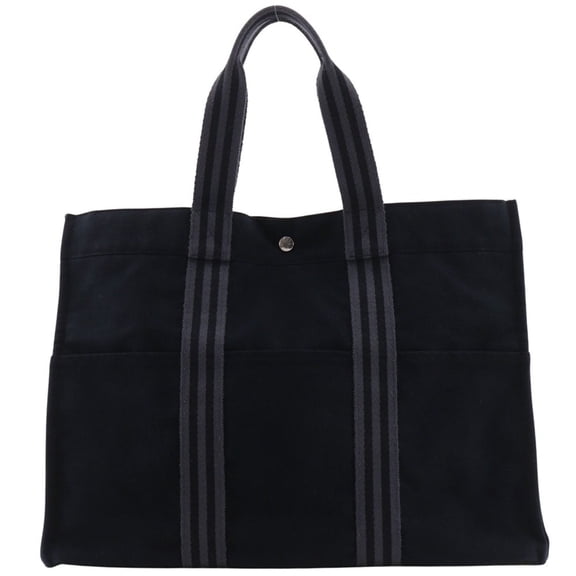 Pre-Owned Hermes Hermès Fourre ToutGM Tote Bag, Black Canvas, A4 Size, Snap Buttons,... (Good)