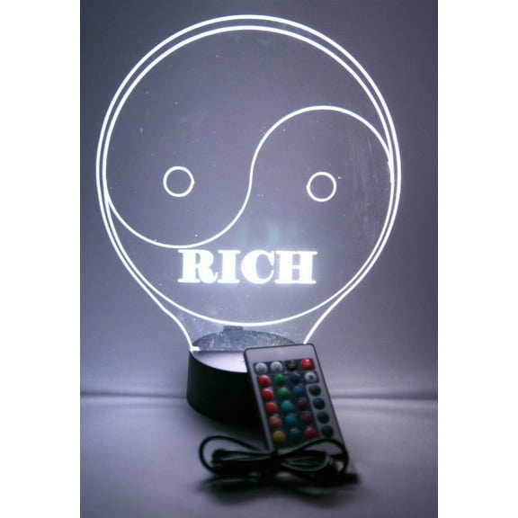 Yin Yang Personalized Light Up Night Lamp LED, Yin Yang Life Balance Symbol Light Lamp LED Custom Name Engraved, Lights Up 16 Colors, With Remote, Our Newest Feature - It's WOW, Great Room Decor Gift!