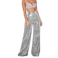 thumbnail image 1 of Pantalones casuales de mujer con lentejuelas brillantes, pierna ancha, cintura alta, pantalones largos rectos para todas las estaciones, 1 of 7