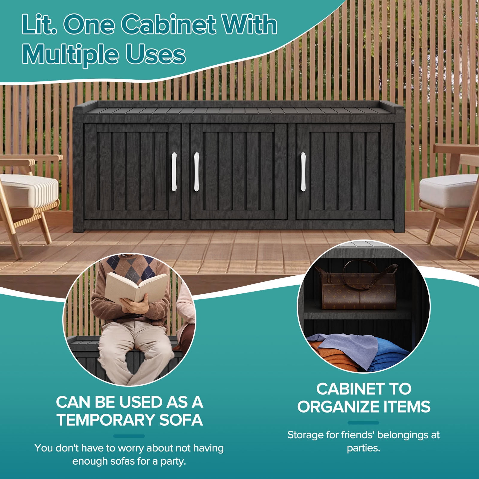MAYEERTY Three-Door Entry Shoe Storage Cabinet, Weatherproof Shoe Organizer with Removable Layers