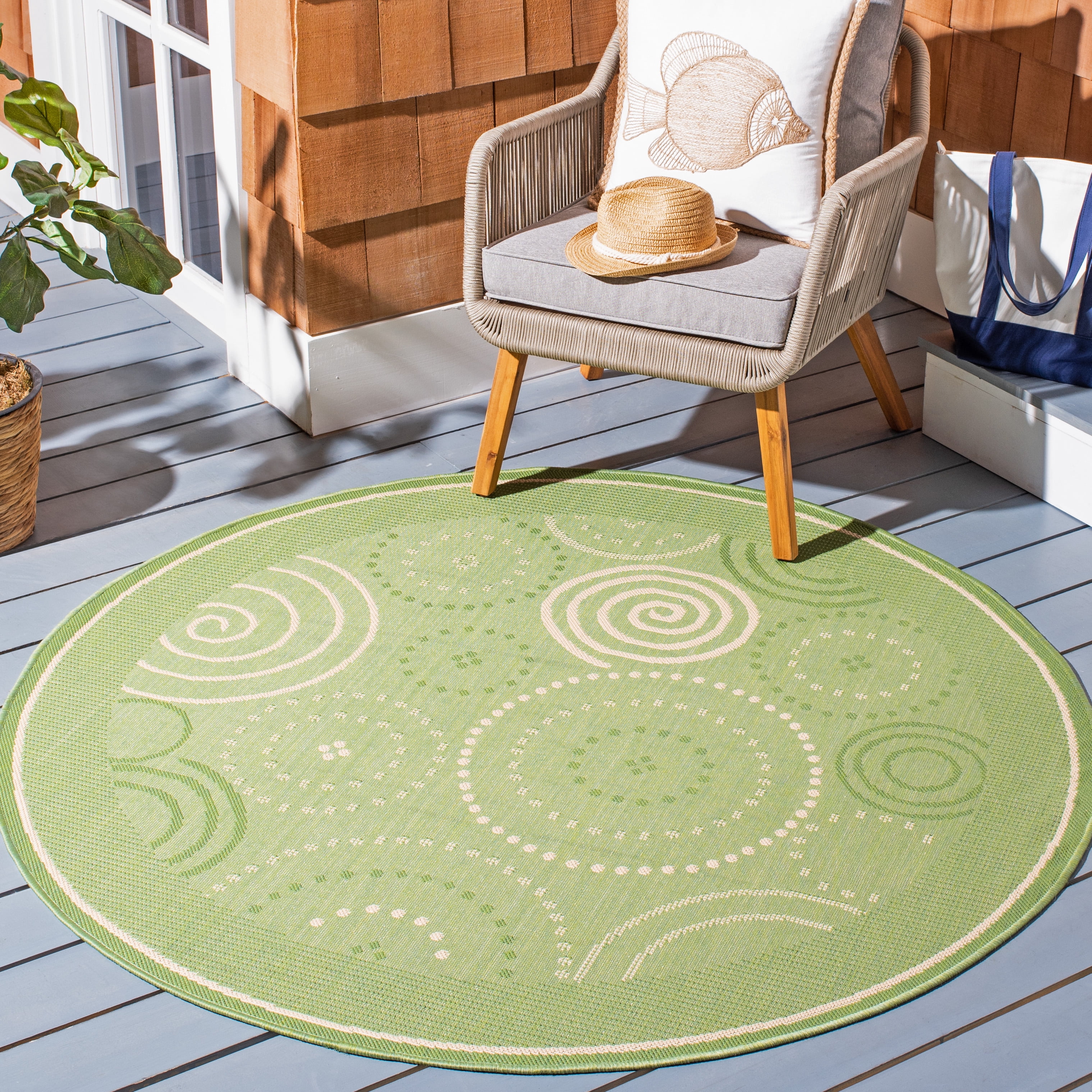 Safavieh Courtyard Hugo Oriental Indoor/Outdoor Area Rug, Olive/Natural, 6'7" x 6'7" Round
