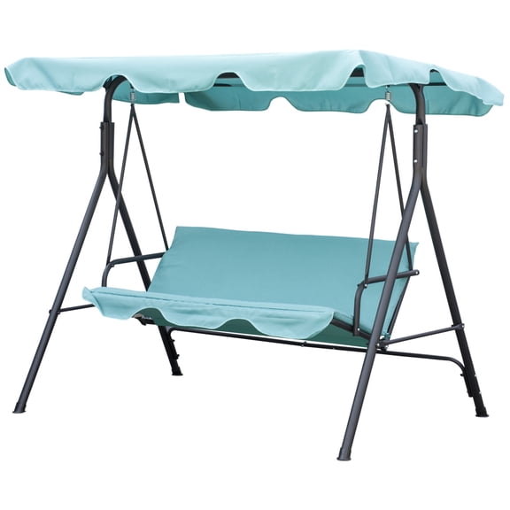 Homiyad Porch Swing Chair 3-Person with Adjustable Canopy Green Steel Frame for Patio | Aosom.com
