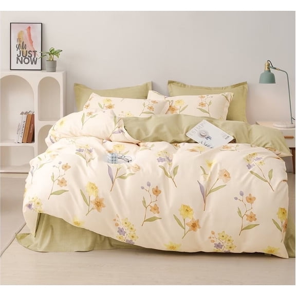 100% Cotton Duvet Cover Set 3Pcs Queen Full Floral Printed, Vintage, Bedding set