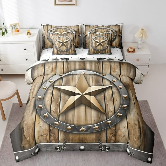 YST Western Texas Star Comforter Set, 7-Piece, Vintage Retro Style, Twin