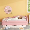 thumbnail image 2 of Euroco Twin Size PU Upholstery Daybed, Tufted Sofa Bed with Trundle for Kids Teens Bedroom, Pink, 2 of 14
