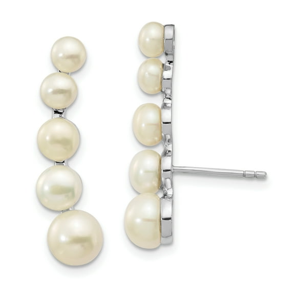 Primal Silver Sterling Silver Rhodium-plated 4-6mm White Button Freshwater C Pearl Ear Climber Post Earrings