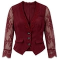 thumbnail image 6 of Lovzfmll Blazer for Women, Lace Trim Single-Breasted Suit Jacket, Dressy Slim Fit Long Sleeve Party Outerwear Wine, 2XL, 6 of 7