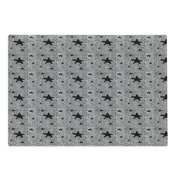 Doodle Cutting Board, Monochrome Creative Modern Star Form with Hand Drawn Dots Spots Minimalist, Decorative Tempered Glass Cutting and Serving Board, in 3 Sizes, by Ambesonne