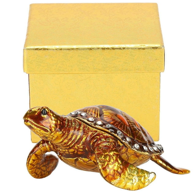 Tortoise Figurine Electroplated Turtle Jewelry Trinket Storage Box Ornament with Rhinestones