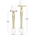 thumbnail image 3 of DecMode 2 Candle Gold Aluminum Metal Slim Candle Holder with White Marble Base, Set of 2, 3 of 8