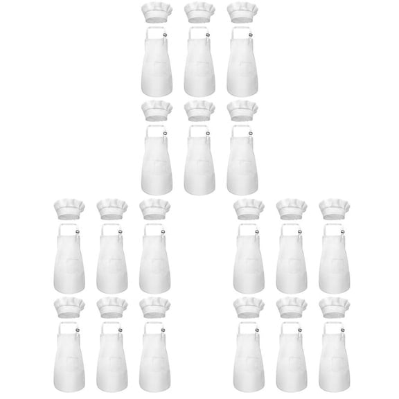 36-Piece Apron and Chef Hat Set, Adjustable Children's Apron with Pockets (White, Suitable for 2-6 Year Old S)