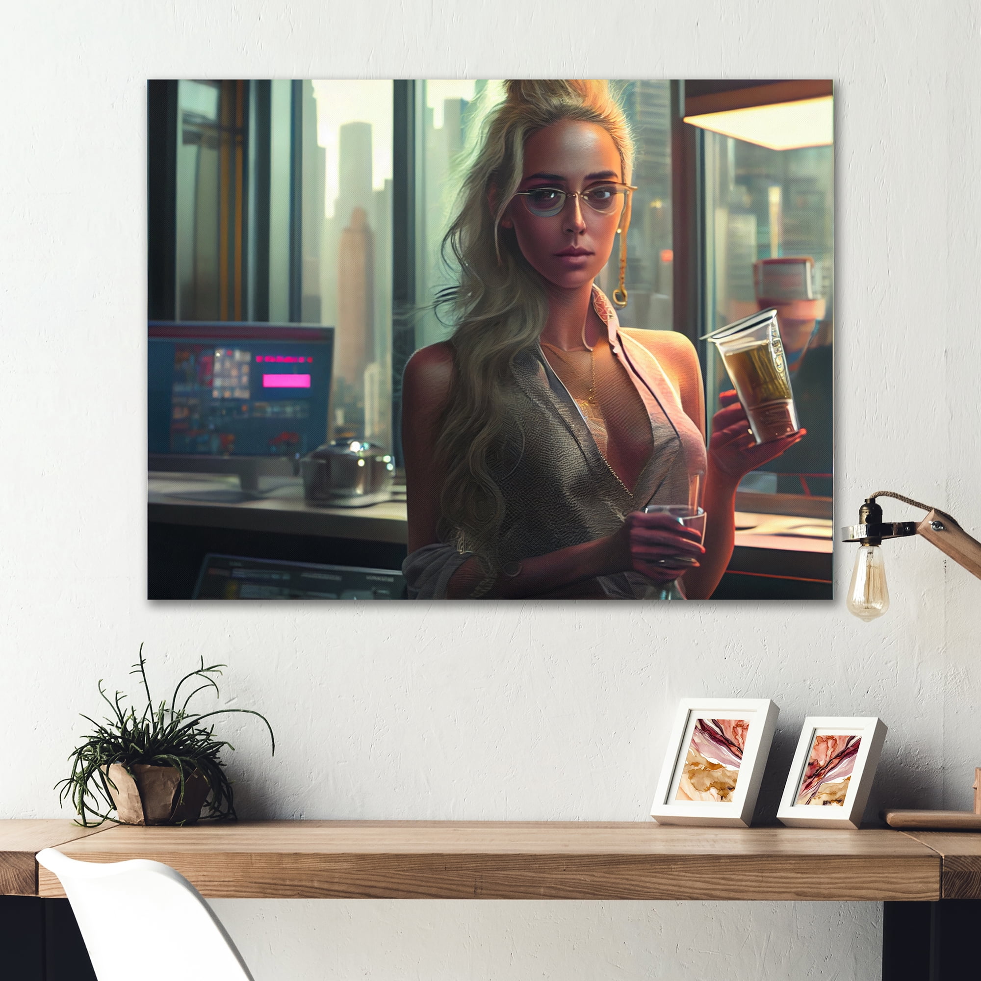 Designart Photorealistic Of Woman Gabling In Office I Canvas Wall Art