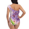 thumbnail image 5 of Uemuo Flowers And Colorful Butterflies Print Women's One Piece Swimsuit Asymmetrical Neck Bathing Suit One Shoulder Side Cutout Ruffle Swimwear-XX-Large, 5 of 6