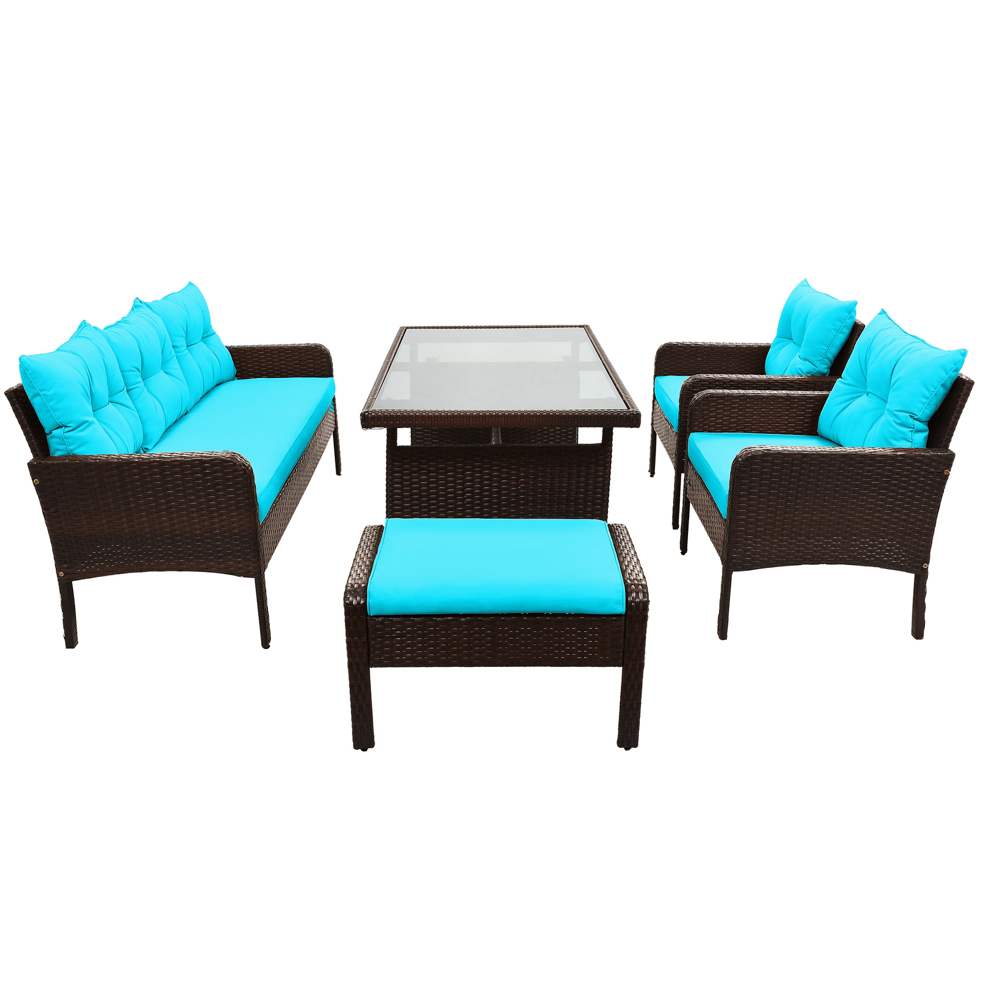 Outdoor Wicker Furniture Set, SYNGAR 6 Piece Patio Sectional Sofa Sets with Ottomans, Outdoor All Weather Wicker Conversation Chairs Set with Tea Table & Cushions, for Yard, Pool, Deck, Blue, D8520 - image 3 of 10