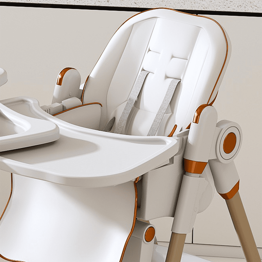 WARMMUSE Baby High Chair, Foldable Baby High Chairs with 5-Level Height & Recline, BPA-Free Tray & Safety Harness, PU Cushion & Removable Tray, White