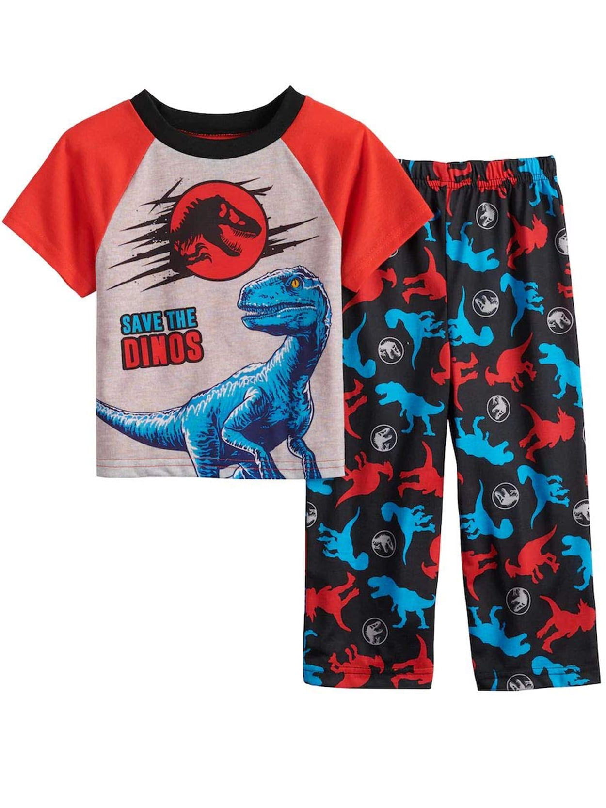 JURASSIC WORLD Boys Pajamas Sz 4 5 Flannel Pants Long Sleeve Kids  Dinosaur 