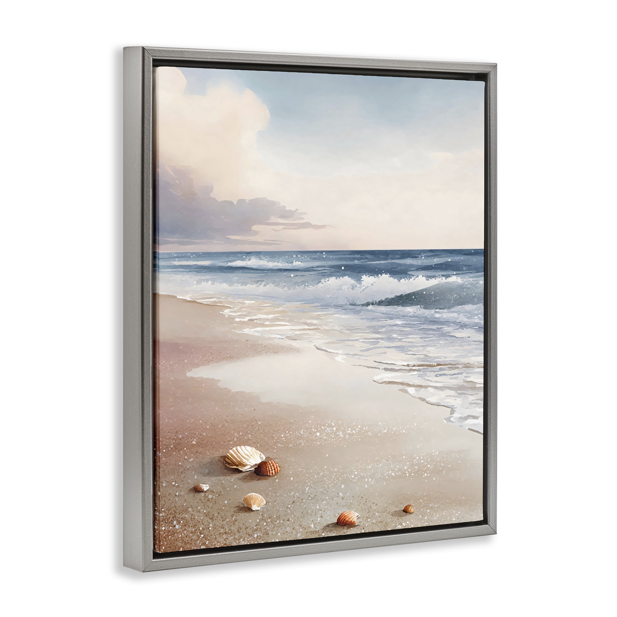 Stupell Industries Washed Up Seashells Gray Framed Floater Canvas Wall Art, design by Franklyn Gregory
