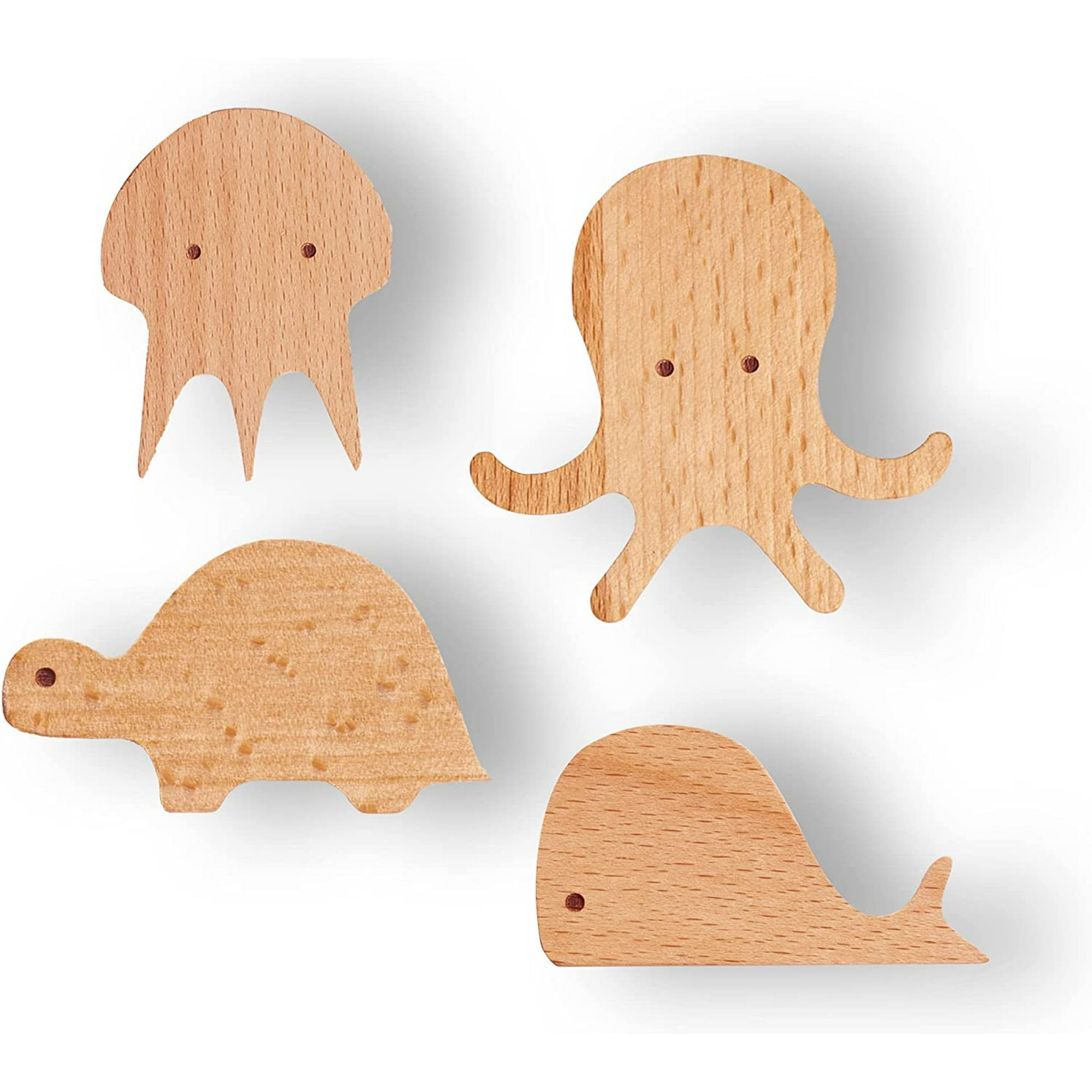 Wall Hook Child Baby Nursery Wood Wall Hook Natural Sea Aquatic Animal Coat Hooks Wooden Hooks Children Wall Mounted Hook Set of 4 Walmart