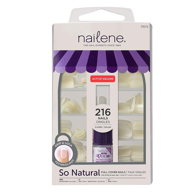 Nailene Artificial GlueOn Nails, Full Cover & Active Square, 216 Nails