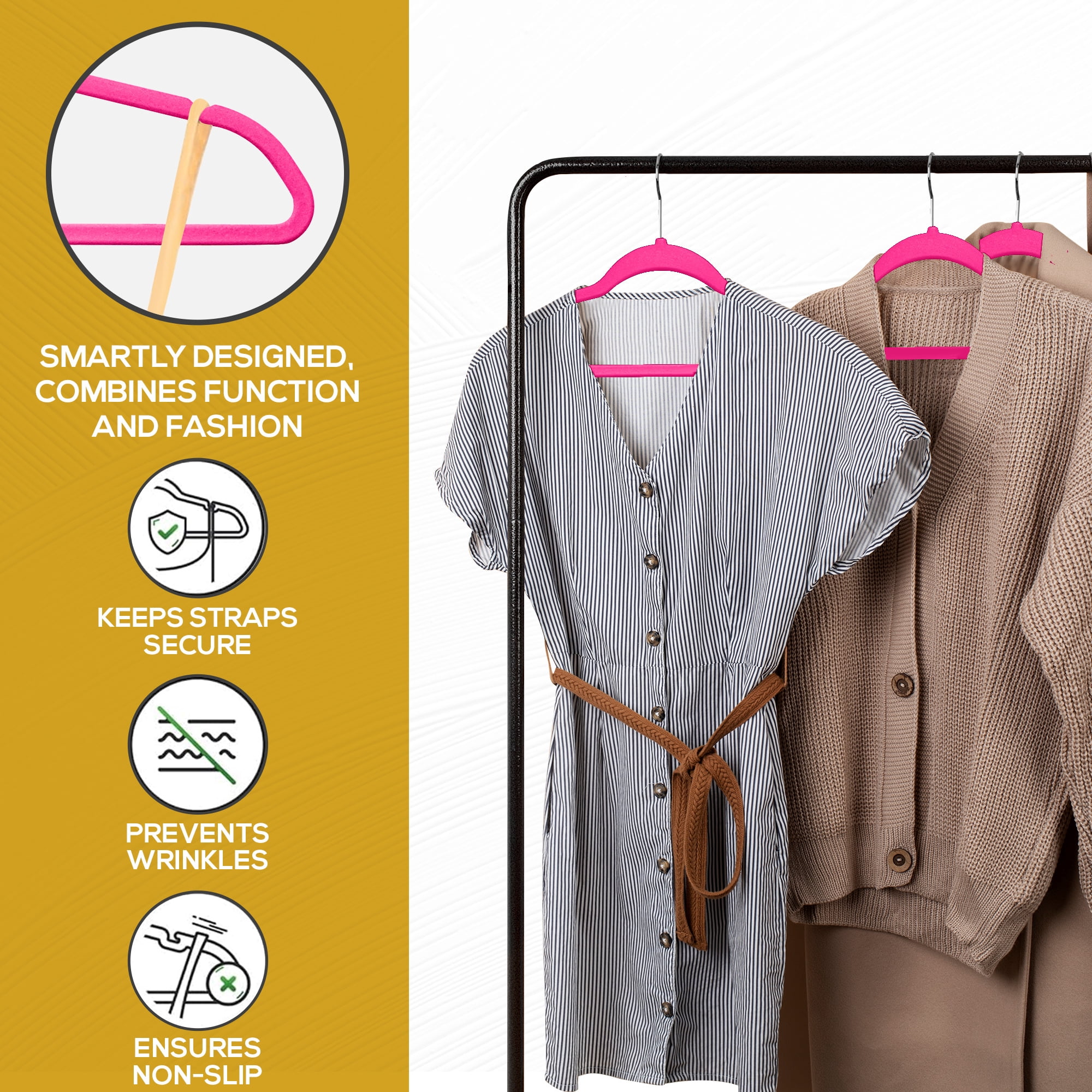 Techzoo Premium DarkPink Velvet Hangers 25 Pack - Space Saving Felt Hanger, Non Slip Clothes Hangers for Closet, Heavy Duty Hanger for Coats, Shirts & Pants, 360° Swivel Hook, Hold Up to 10 lbs