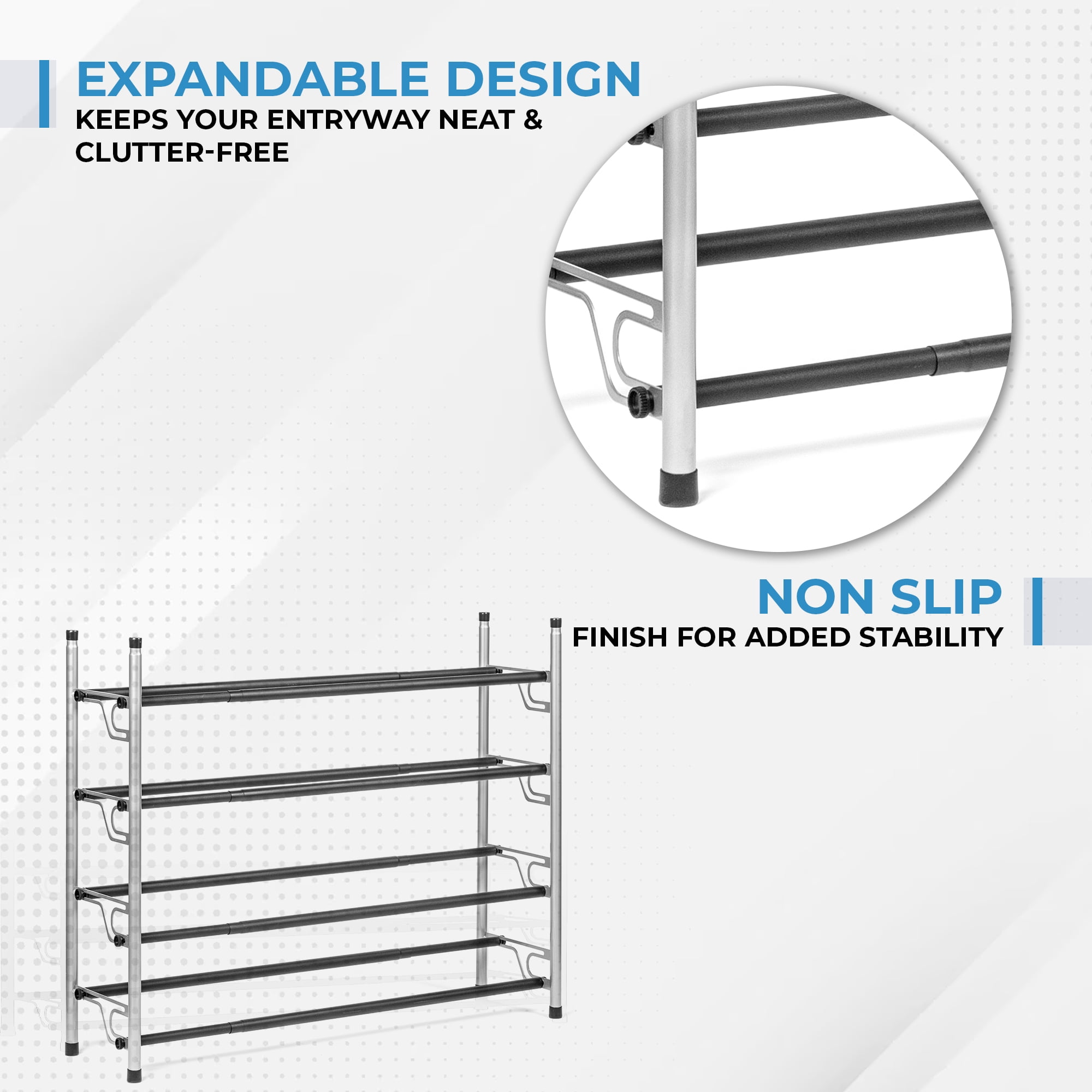 USTECH 5-Tier Shoe Rack Made Metal, with Expandable, Slide-n-Adjust