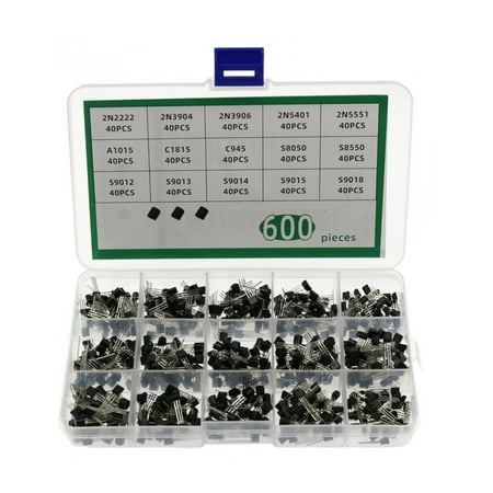 

Andoer 600PCS TO-92 Transistor 15 Types Values Kit Set 2N222/ 2N3904/ 2N3906/ 2N5401/ S8550 / S9015/ S9018 with Assorted Storage Box Portable