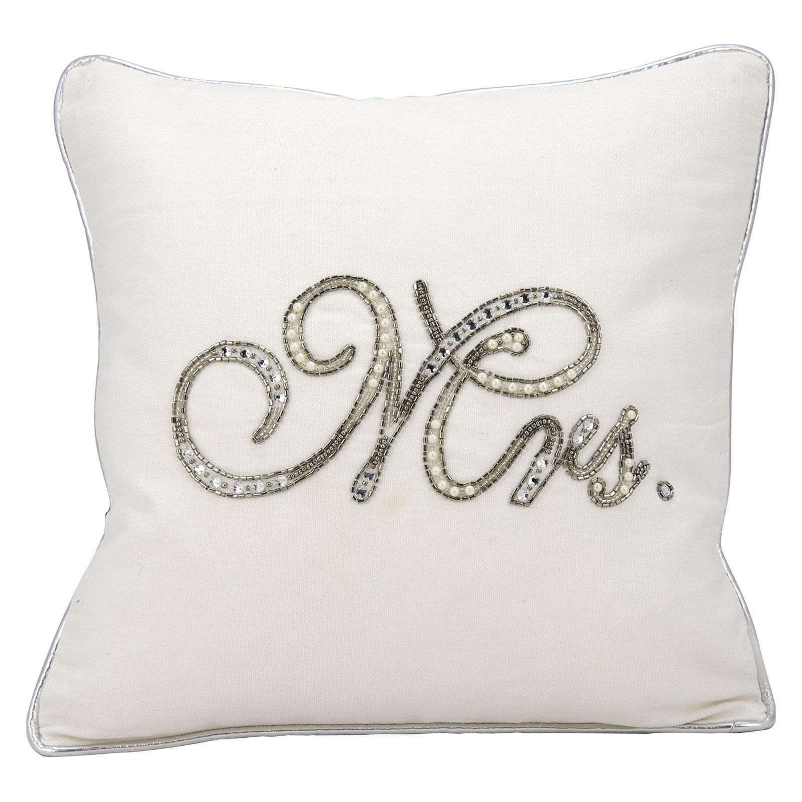 Kathy Ireland Beaded "Mrs." White Throw Pillow