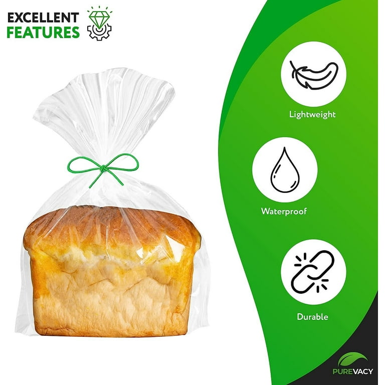 PUREVACY Gusseted Plastic Bread Bags 8 x 3 x 15 Inch, Plastic