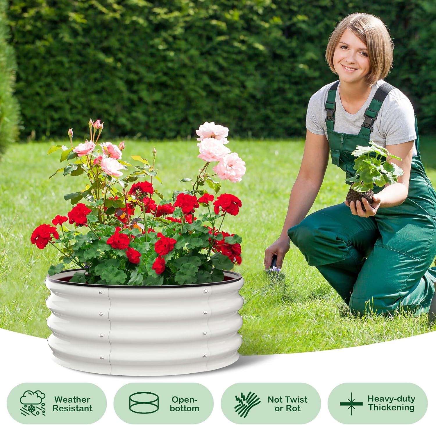 EastVita Raised Garden Beds Outdoor,2 Pack 2x2x1 FT Galvanized Raised Garden Bed for Gardening, Round Metal Planter Box for Planting Plants Vegetables and Flower