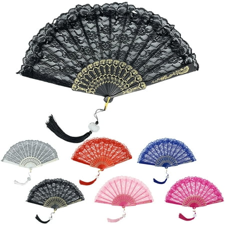 

Wirlsweal Folding Fan Fine Workmanship Plastic Fan Bone Floral Pattern Dancing Performance Folding Hand Lace Fan Home Supply