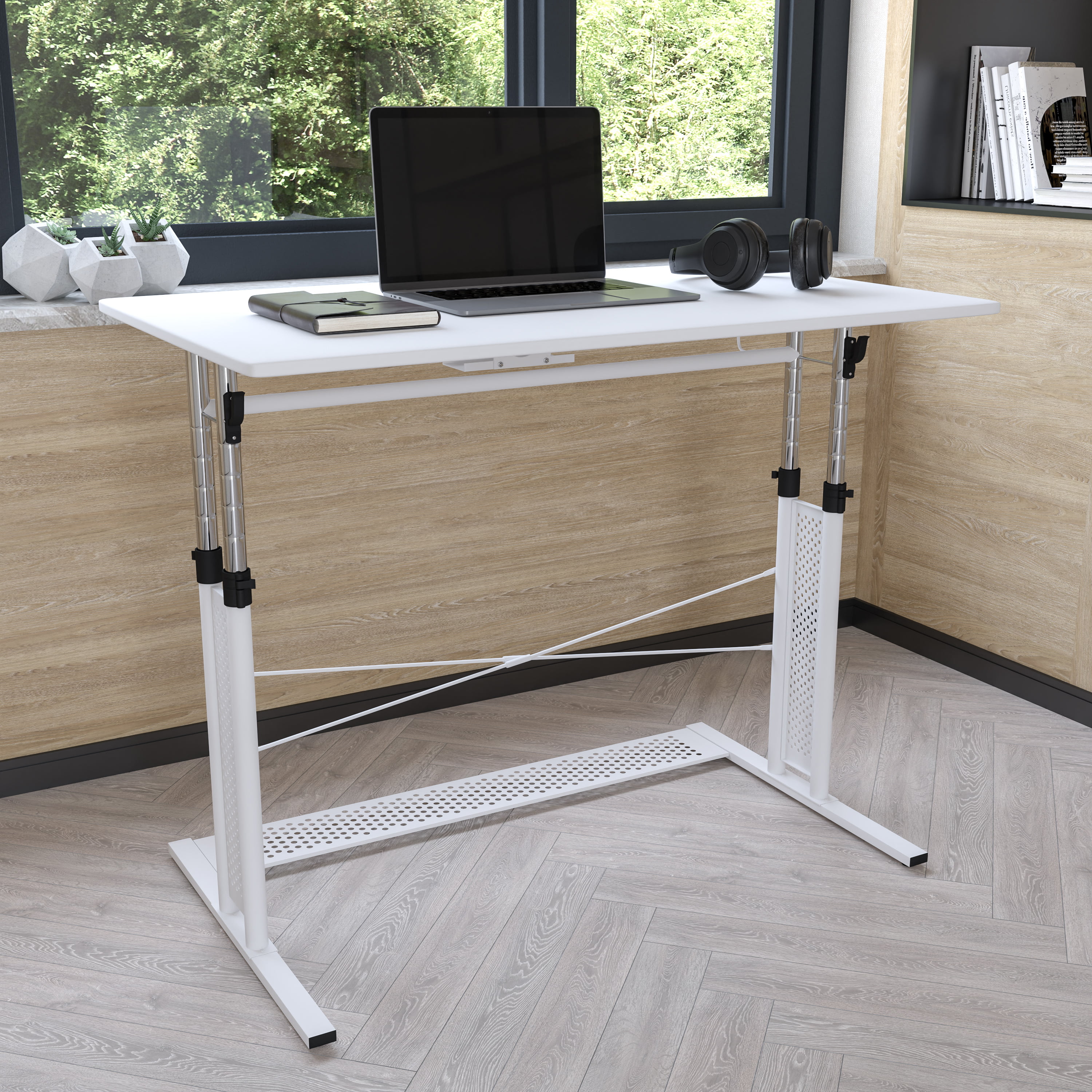 Flash Furniture Height Adjustable (27.25-35.75"H) Sit to Stand Home Office Desk - White - image 2 of 14