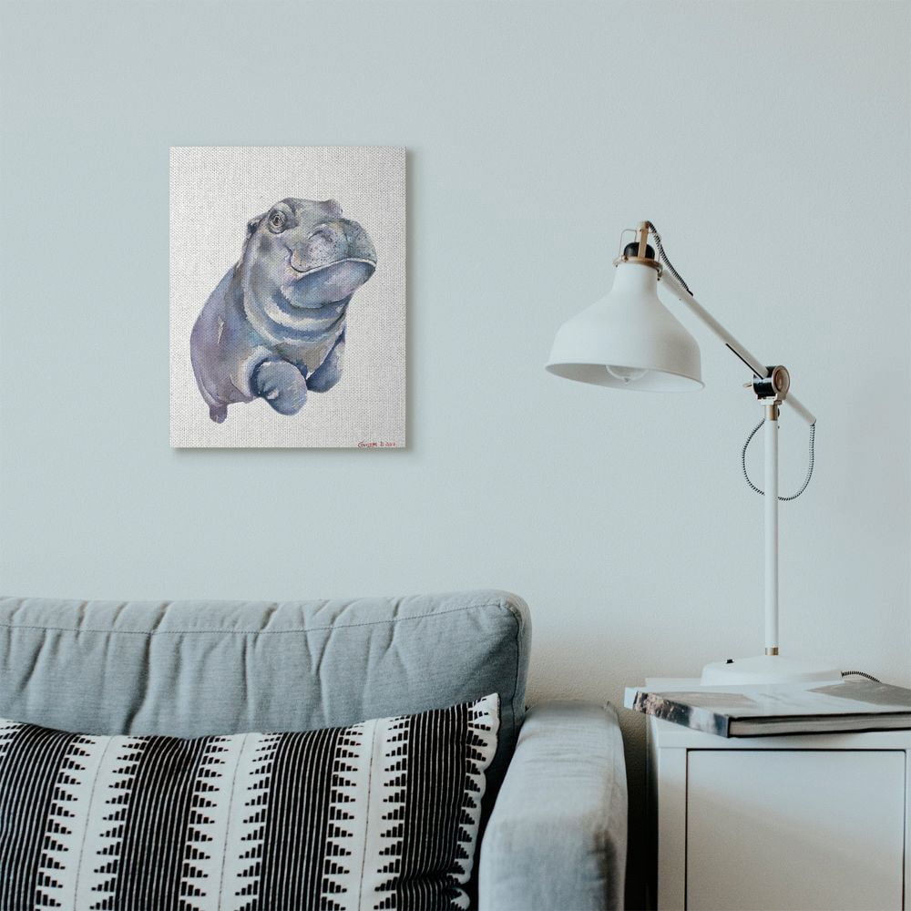 Stupell Industries Baby Hippo Animal Watercolor Painting Canvas Wall Art by George Dyachenko