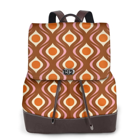 Kuqiui 70's Retro Print Leather Backpack Purse For Women Fashion Ladies Vintage Bags Casual College Travel Backpacks bag