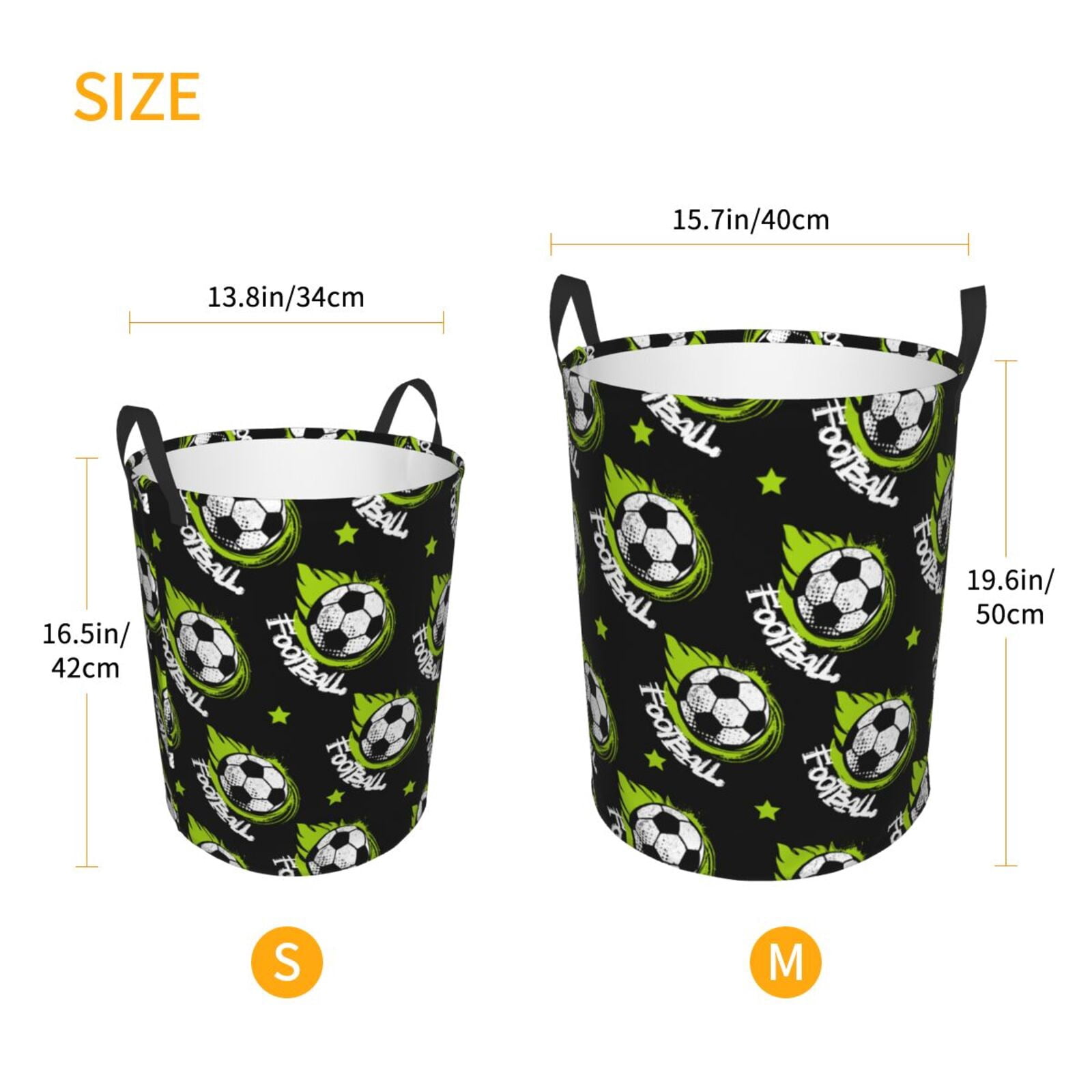 Large Laundry Basket with Handles - soccer football ball cool black Kids Baby Dirty Clothes Laundry Hamper for Bedroom Aesthetic
