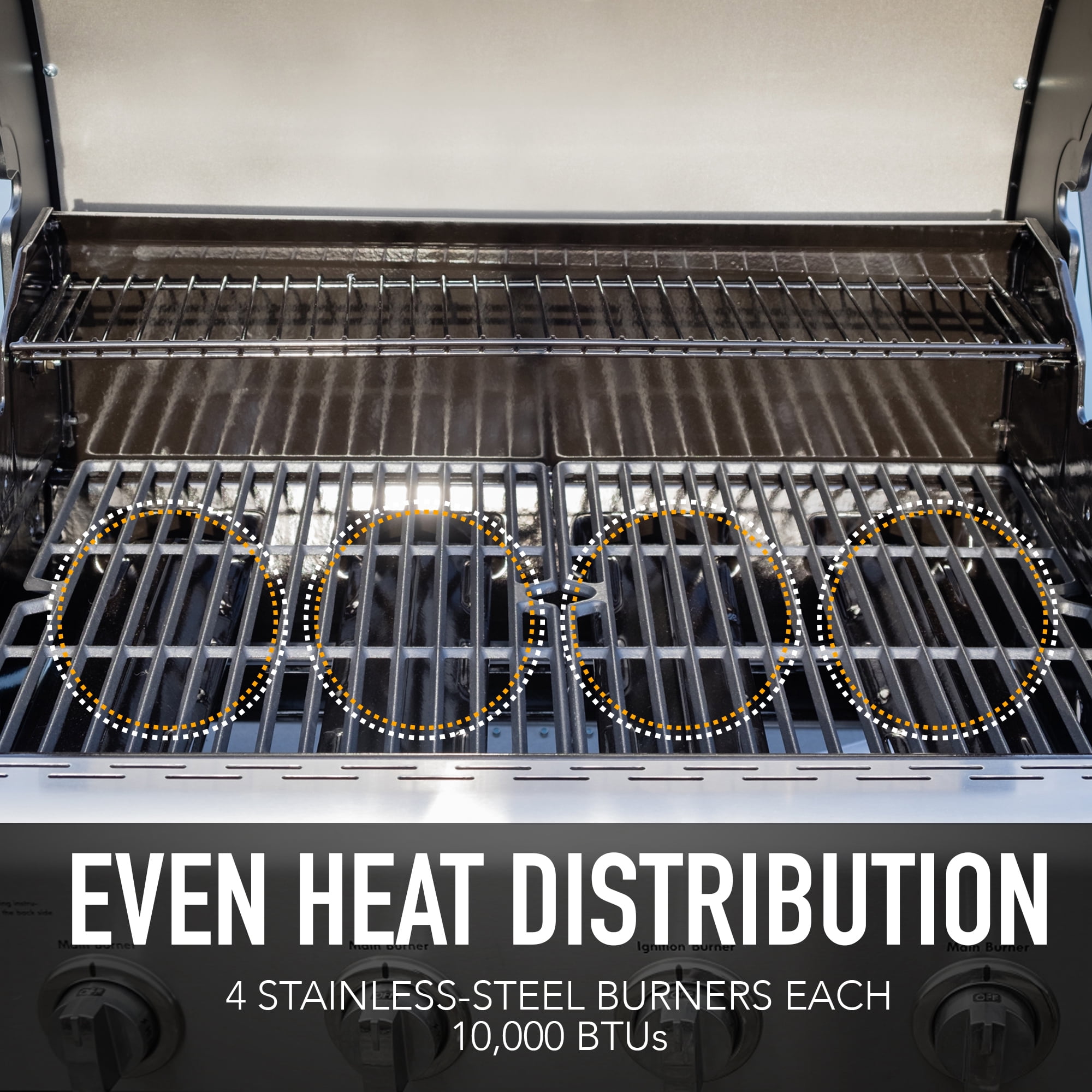Kenmore 4-Burner Outdoor Propane Gas Grill with Side Burner, Open Cart, Stainless Steel/Black