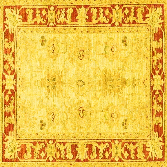 Ahgly Company Machine Washable Indoor Square Persian Yellow Traditional Area Rugs, 6' Square