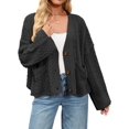 thumbnail image 2 of Womens Cropped Trendy Fall Long Sleeve Button Down Cardigan Loose Open Front Outerwear with Pockets Black M, 2 of 10