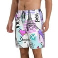 thumbnail image 2 of Bixox Men's Eiffel Tower and Hearts printing Casual Classic Fit Short Summer Beach Shorts, 2 of 6