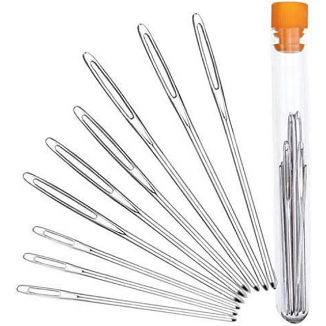 Agujas Romas de Ojo Grande de Acero Inoxidable con Aguja Botella Hilo Agujas de Tejer Manualidades 9 Piezas