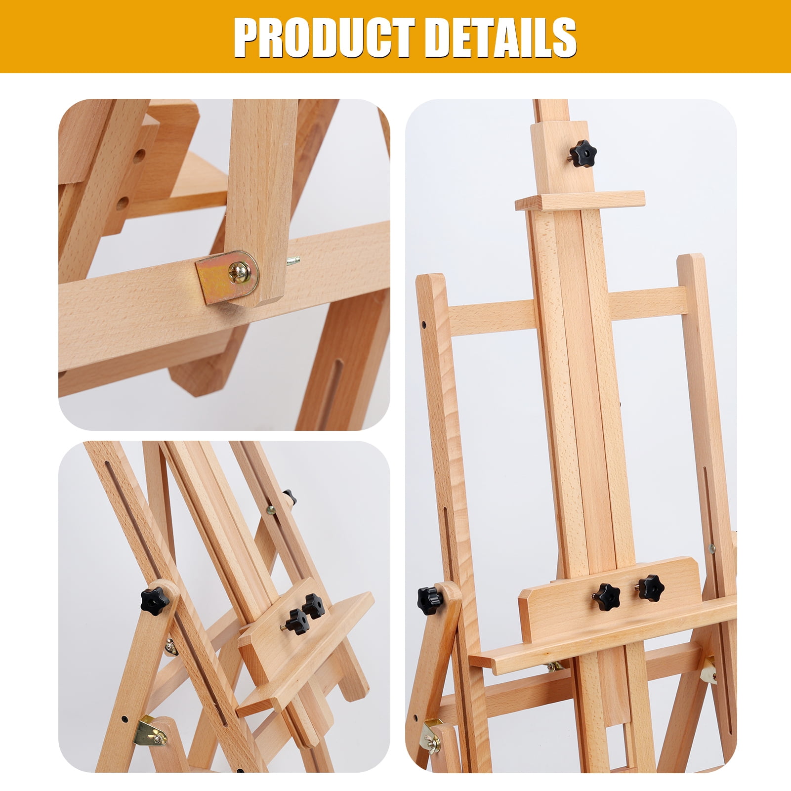 Lorelo H Frame Easel, French Easel with Casters, Solid Beech Wood Easel, Painting Canvas Holder Stand, Tilts Flat Artist Easel, Height Angle Adjustable