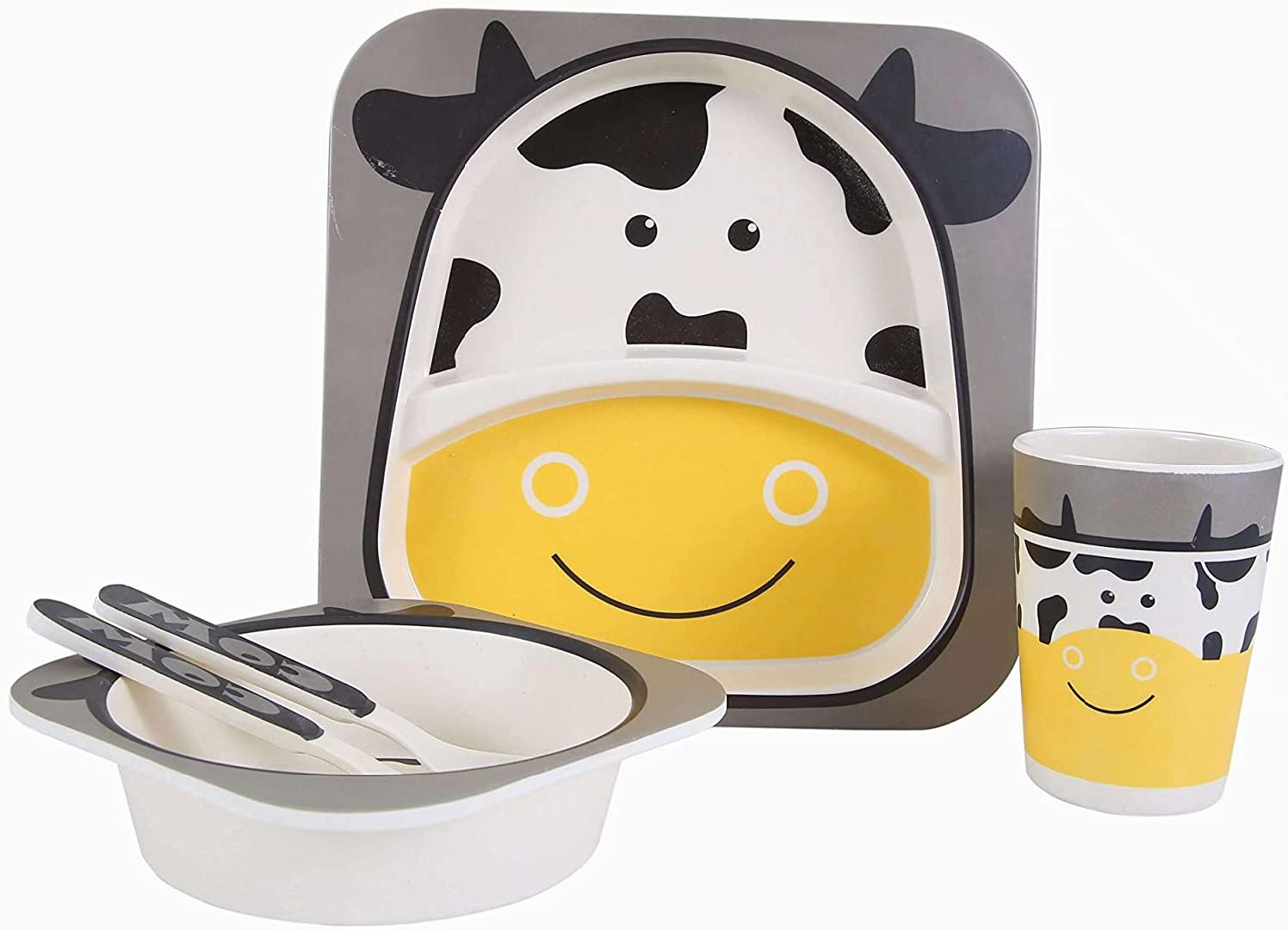 Bamboo Kids Plate and Bowl Set Matching Dishes for Toddlers Ages 1