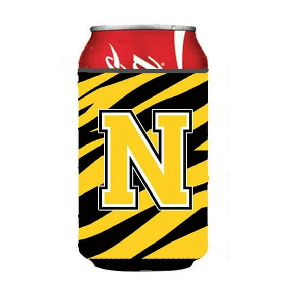 Letter N Initial Monogram - Tiger Stripe - Black Gold Can Or Bottle  Hugger