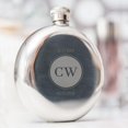 thumbnail image 2 of Weddingstar Customizable Silver Stainless Steel Round Hip Flask \u2013 Circle Monogram Engraving, 2 of 4