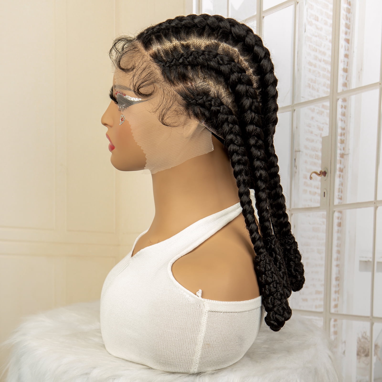 Full Lace Braided Wigs Synthetic Cornrow Box Braids Wigs for Women Lace Frontal 16 Inches Knotless Braiding Wig with Baby Hair