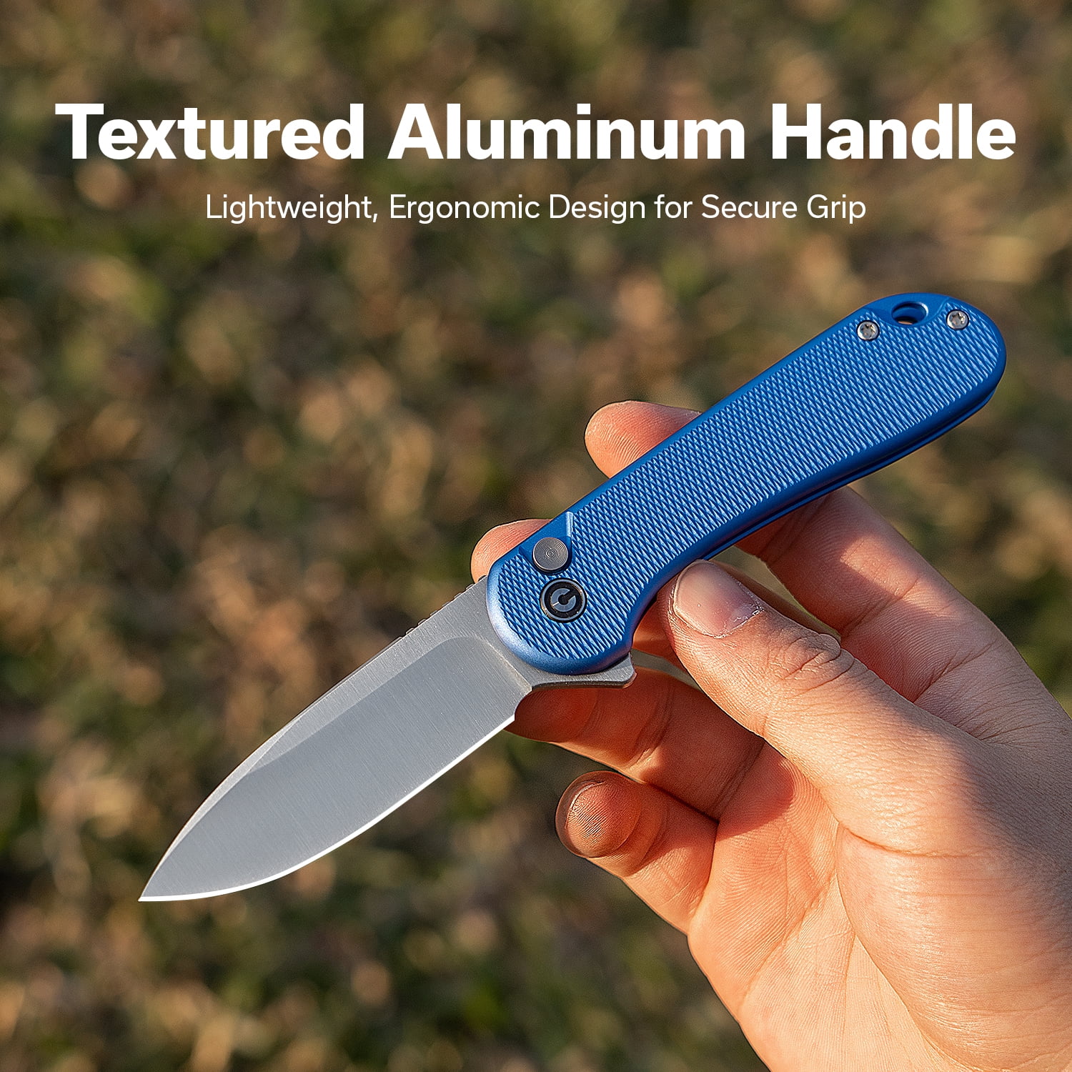 CIVIVI Elementum II Pocket Folding Knife, 2.96" Nitro-V Steel Blade Aluminum Handle Knife with Deep Carry Pocket Clip for Camping Hiking Hunting C18062PD-2, Blue