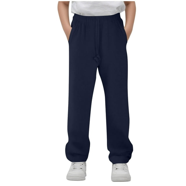 ShomPort Sweatpants for Boys Girls Drawstring Lightweight Full Length Straight Leg Pants Solid Color Athletic Daily Trousers