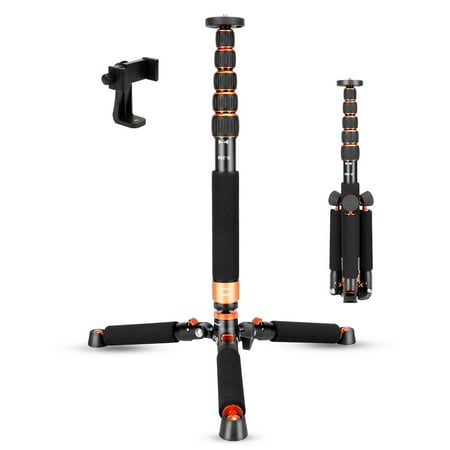 Koolehaoda Camera Aluminum Monopod with Metal Tripod Base.6 Sections 18-69inch Adjustable, Leg Diameter Φ28mm,up to 13lbs